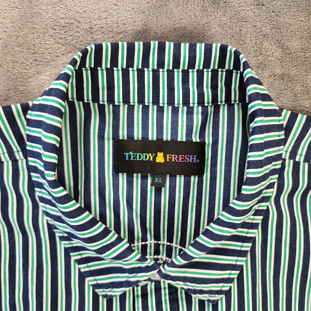Teddy Fresh Shirt Men's XL Blue Green Striped Button Up Oxford Embroidered - Picture 4 of 11